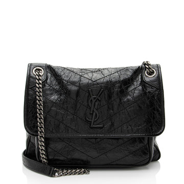 Saint Laurent Crinkled Calfskin Monogram Niki Medium Shoulder Bag