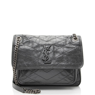 Saint Laurent Crinkled Calfskin Monogram Niki Medium Shoulder Bag