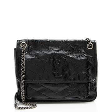 Saint Laurent Crinkled Calfskin Monogram Niki Medium Shoulder Bag