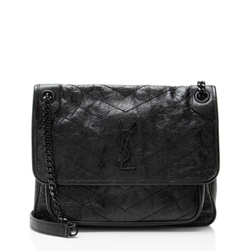Saint Laurent Crinkled Calfskin Monogram Niki Medium Shoulder Bag