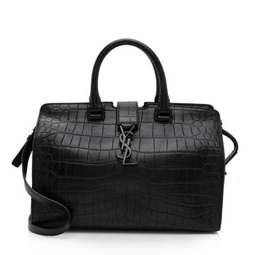 Saint Laurent Croc Embossed Leather Monogram Baby Cabas Tote (SHF-QBG3Zi)