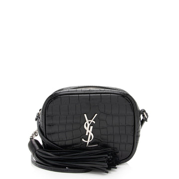 Saint Laurent Croc Embossed Leather Monogram Blogger Bag (SHF-XNnxZ2)