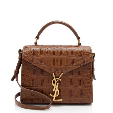 Saint Laurent Croc Embossed Leather Monogram Cassandra Mini Top Handle (SHF-X87CZK)