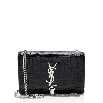 Saint Laurent Croc Embossed Leather Monogram Kate Tassel Small Shoulder Bag