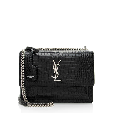 Saint Laurent Croc Embossed Leather Monogram Sunset Medium Shoulder Bag