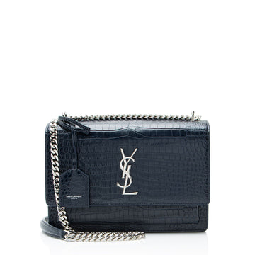 Saint Laurent Croc Embossed Leather Monogram Sunset Medium Shoulder Bag