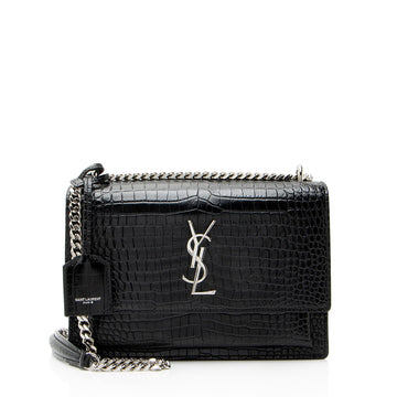 Saint Laurent Croc Embossed Leather Monogram Sunset Medium Shoulder Bag