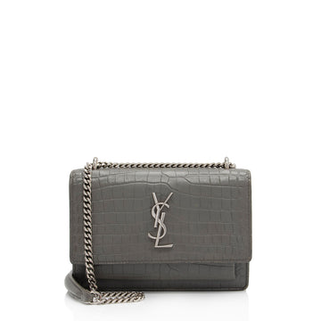 Saint Laurent Croc Embossed Leather Monogram Sunset Mini Wallet on Chain Bag (SHF-6eLO28)