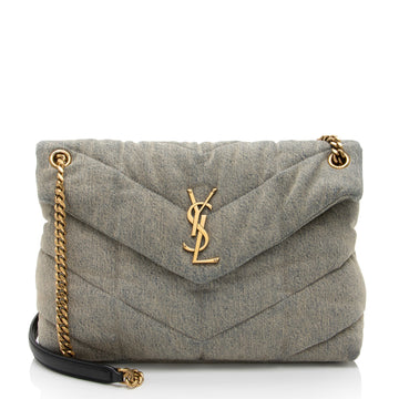 Saint Laurent Denim Monogram Puffer LouLou Chain Medium Shoulder Bag