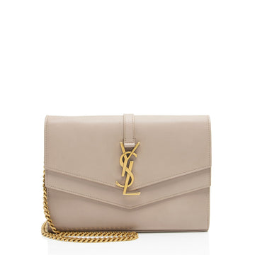 Saint Laurent Leather Monogram Sulpice Chain Wallet