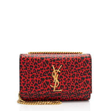 Saint Laurent Leopard Heart Print Leather Monogram Kate Small Shoulder Bag (SHF-V8CWAD)