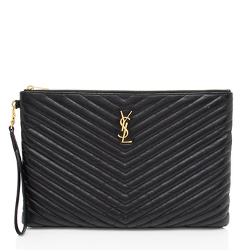 Saint Laurent Matelasse Calfskin Monogram Large Wristlet (SHF-Cxxp2w)