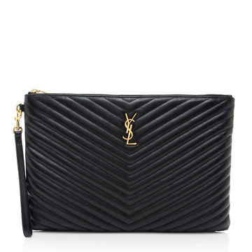 Saint Laurent Matelasse Calfskin Monogram Large Wristlet (SHF-J3F1B7)