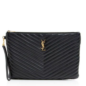 Saint Laurent Matelasse Calfskin Monogram Large Wristlet