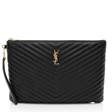 Saint Laurent Matelasse Calfskin Monogram Large Wristlet