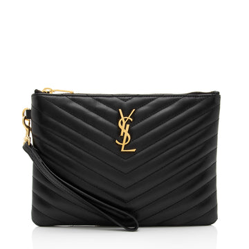 Saint Laurent Matelasse Calfskin Monogram Small Wristlet (SHF-I0dYH7)