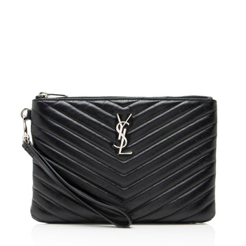 Saint Laurent Matelasse Calfskin Monogram Small Wristlet