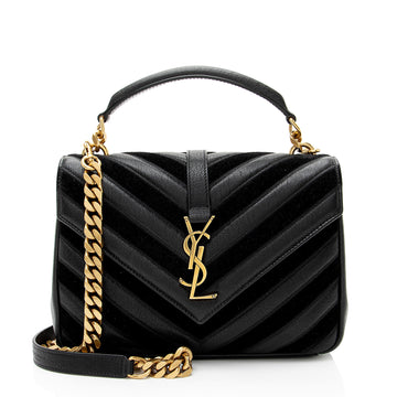 Saint Laurent Matelasse Calfskin Suede Monogram College Medium Shoulder Bag