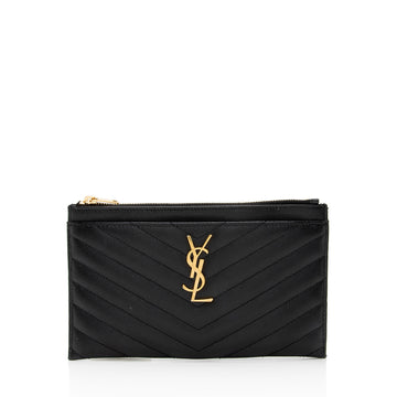 Saint Laurent Matelasse Grain de Poudre Monogram Bill Pouch (SHF-ikSGxC)