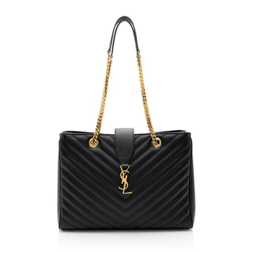 Saint Laurent Matelasse Grain de Poudre Monogram Chain Shopper Tote