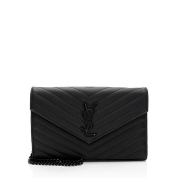 Saint Laurent Matelasse Grain de Poudre Monogram Chain Wallet - FINAL SALE (SHF-3qQ1Kb)