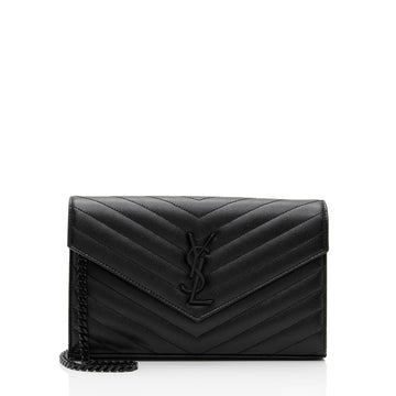 Saint Laurent Matelasse Grain de Poudre Monogram Chain Wallet (SHF-rfsFTm)