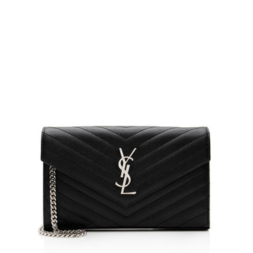 Saint Laurent Matelasse Grain de Poudre Monogram Chain Wallet (SHF-JxENie)