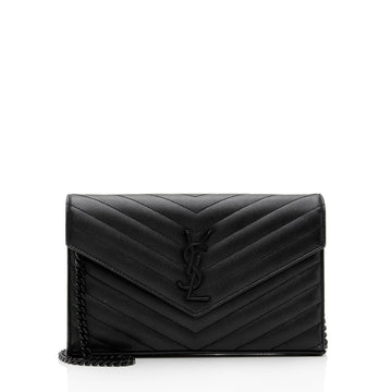 Saint Laurent Matelasse Grain de Poudre Monogram Chain Wallet (SHF-FNayQN)