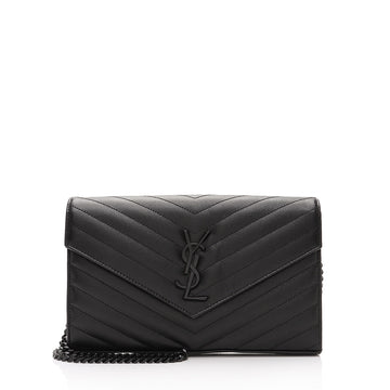 Saint Laurent Matelasse Grain de Poudre Monogram Chain Wallet (SHF-RiSHS0)