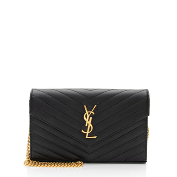 Saint Laurent Matelasse Grain de Poudre Monogram Chain Wallet (SHF-oGbOur)