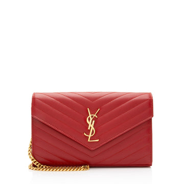 Saint Laurent Matelasse Grain de Poudre Monogram Chain Wallet (SHF-HJdOSr)