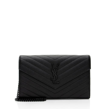 Saint Laurent Matelasse Grain de Poudre Monogram Chain Wallet (SHF-9JGPa8)