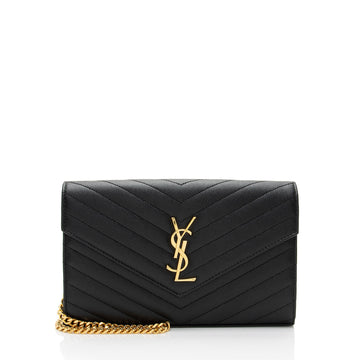 Saint Laurent Matelasse Grain de Poudre Monogram Chain Wallet (SHF-AaSbvm)