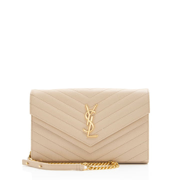 Saint Laurent Matelasse Grain de Poudre Monogram Chain Wallet (SHF-4h5maT)