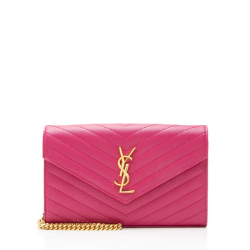 Saint Laurent Matelasse Grain de Poudre Monogram Chain Wallet
