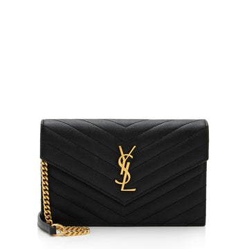 Saint Laurent Matelasse Grain de Poudre Monogram Envelope Chain Wallet (SHF-qb9r0n)