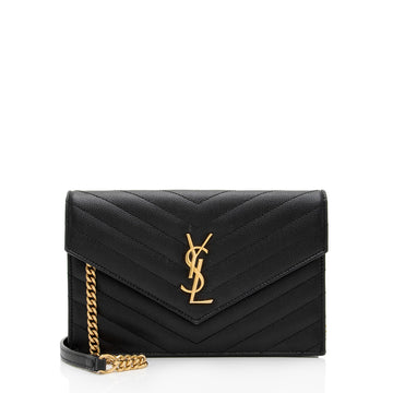 Saint Laurent Matelasse Grain de Poudre Monogram Envelope Chain Wallet (SHF-bXElvR)