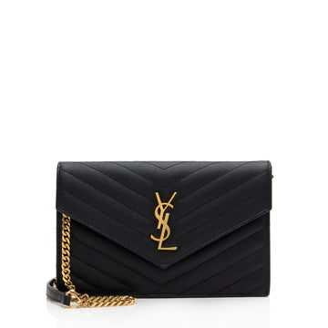 Saint Laurent Matelasse Grain de Poudre Monogram Envelope Chain Wallet (SHF-zpgjlD)