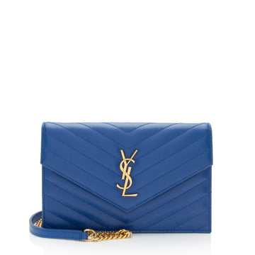 Saint Laurent Matelasse Grain de Poudre Monogram Envelope Chain Wallet