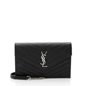 Saint Laurent Matelasse Grain de Poudre Monogram Envelope Chain Wallet