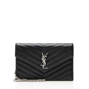 Saint Laurent Matelasse Grain de Poudre Monogram Envelope Chain Wallet