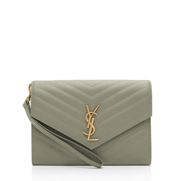 Saint Laurent Matelasse Grain de Poudre Monogram Envelope Pouch (SHF-H63Wlo)