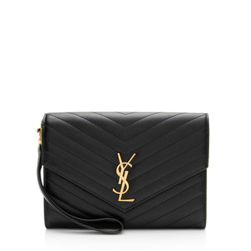 Saint Laurent Matelasse Grain de Poudre Monogram Envelope Pouch