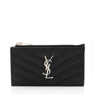 Saint Laurent Matelasse Grain de Poudre Monogram Fragments Zipper Card Case (SHF-664zHh)