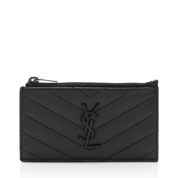 Saint Laurent Matelasse Grain de Poudre Monogram Fragments Zipper Card Case (SHF-sDlJPU)