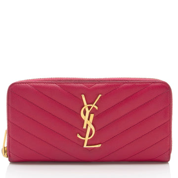 Saint Laurent Matelasse Grain de Poudre Monogram Zip Around Wallet (SHF-hYPXEX)