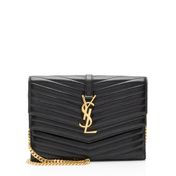 Saint Laurent Matelasse Lambskin Monogram Sulpice Chain Wallet