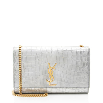 Saint Laurent Metallic Croc Embossed Leather Monogram Kate Medium Shoulder Bag (SHF-GgwCYy)