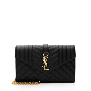 Saint Laurent Mixed Matelasse Calfskin Monogram Chain Wallet (SHF-q01O3t)