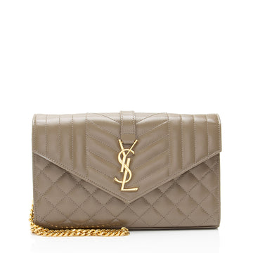 Saint Laurent Mixed Matelasse Grain de Poudre Monogram Chain Wallet